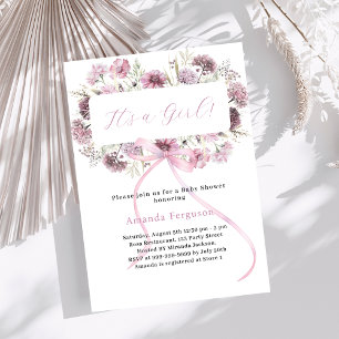 Roze boeg bloemen het is een meisje Baby shower Kaart