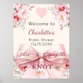 Roze boeg bloemen knoop vrijgezellenfeest welkomst poster (Voorkant)
