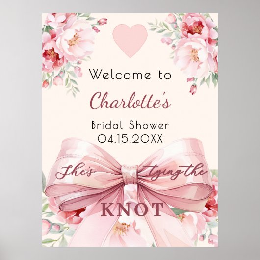 Roze boeg bloemen knoop vrijgezellenfeest welkomst poster (Voorkant)