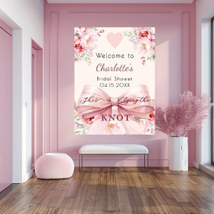Roze boeg bloemen knoop vrijgezellenfeest welkomst poster