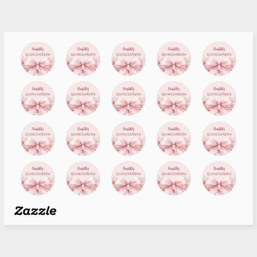 Roze boeg bloemen Quinceanera Ronde Sticker (Vel)