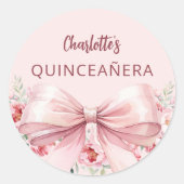 Roze boeg bloemen Quinceanera Ronde Sticker (Voorkant)
