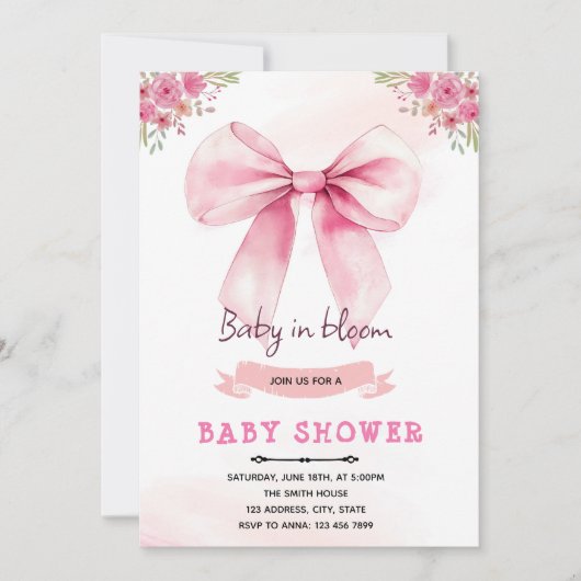 Roze boeg bloom party uitnodiging (Voorkant)