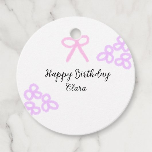 Roze boeg paarse bloemenpastel Happy Birthday Bedankjes Labels (Voorkant)