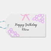 Roze boeg paarse bloemenpastel Happy Birthday Cadeaulabel (Achterkant Horizontaal)