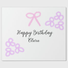 Roze boeg paarse bloemenpastel Happy Birthday Cadeaupapier