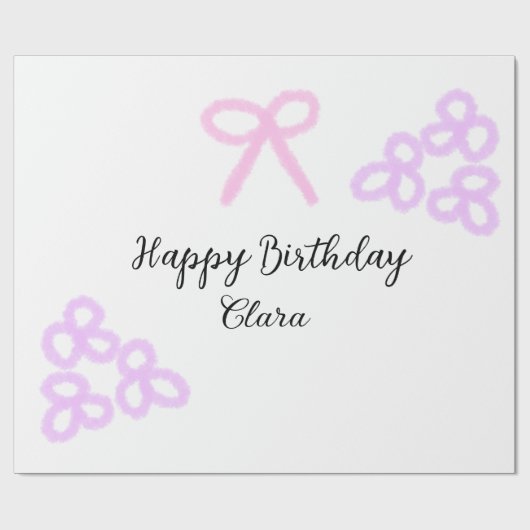 Roze boeg paarse bloemenpastel Happy Birthday Cadeaupapier (Vlak)