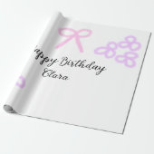 Roze boeg paarse bloemenpastel Happy Birthday Cadeaupapier (Uitgerold)