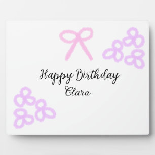 Roze boeg paarse bloemenpastel Happy Birthday Fotoplaat