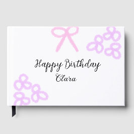 Roze boeg paarse bloemenpastel Happy Birthday Gastenboek