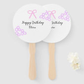 Roze boeg paarse bloemenpastel Happy Birthday Handwaaier (Voorkant en achterkant)