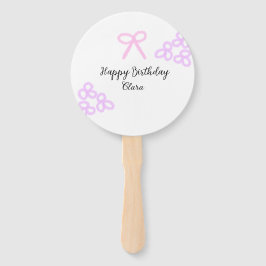 Roze boeg paarse bloemenpastel Happy Birthday Handwaaier