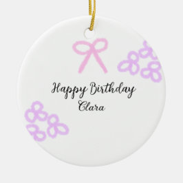 Roze boeg paarse bloemenpastel Happy Birthday Keramisch Ornament