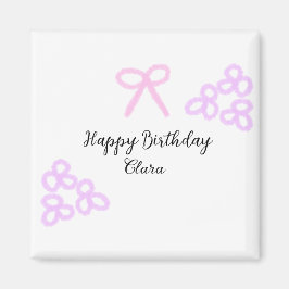 Roze boeg paarse bloemenpastel Happy Birthday Magneet