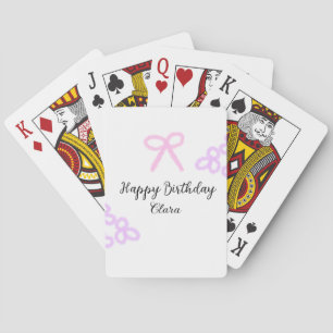 Roze boeg paarse bloemenpastel Happy Birthday Pokerkaarten