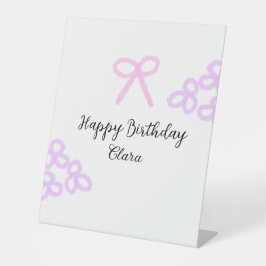 Roze boeg paarse bloemenpastel Happy Birthday Reclamebord Met Voetstuk