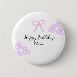 Roze boeg paarse bloemenpastel Happy Birthday Ronde Button 5,7 Cm
