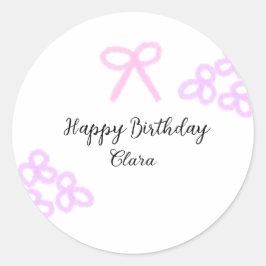 Roze boeg paarse bloemenpastel Happy Birthday Ronde Sticker
