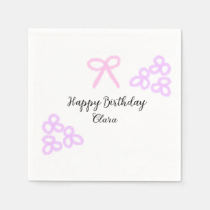 Roze boeg paarse bloemenpastel Happy Birthday Servet