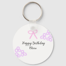 Roze boeg paarse bloemenpastel Happy Birthday Sleutelhanger