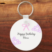 Roze boeg paarse bloemenpastel Happy Birthday Sleutelhanger (Voorkant)