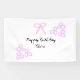Roze boeg paarse bloemenpastel Happy Birthday Spandoek