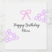 Roze boeg paarse bloemenpastel Happy Birthday Wijn Etiket (Enkel label)