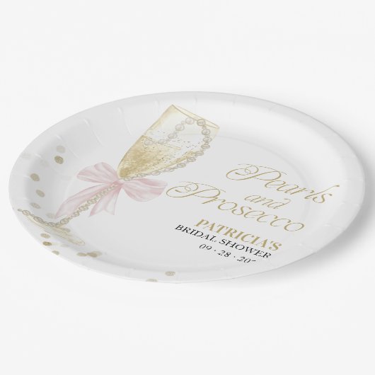 Roze boeg parels en Prosecco Vrijgezellenfeest Papieren Bordje (Gekanteld)