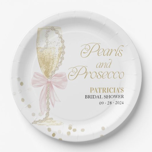 Roze boeg parels en Prosecco Vrijgezellenfeest Papieren Bordje (Voorkant)
