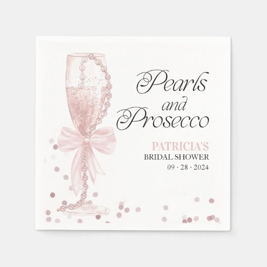 Roze boeg parels en Prosecco Vrijgezellenfeest Servet (Voorkant)