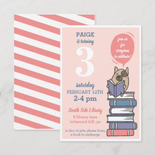 Roze Boek Birthday Party Reading Investition Kaart