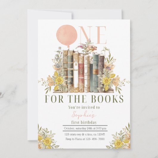 Roze Boek Eerste Verjaardag Uitnodiging (Voorkant)