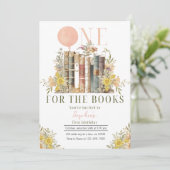 Roze Boek Eerste Verjaardag Uitnodiging (Staand voorkant)