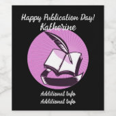 Roze Boek en Quill Wijn Etiket (Enkel label)