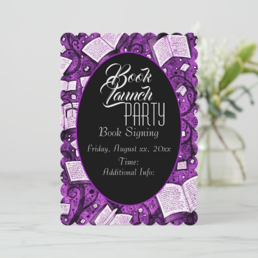 Roze boek lanceringsfeest kaart (Staand voorkant)