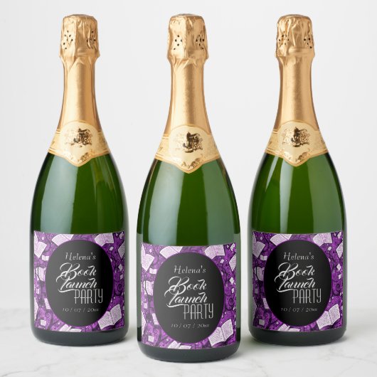 Roze boek lanceringsfeest sparkling wijnetiket (Flessen)