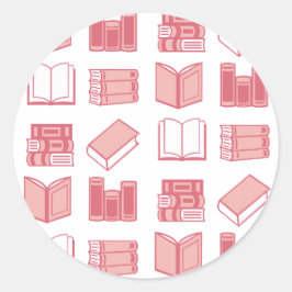 Roze boek lezen en schrijven patroon ronde sticker