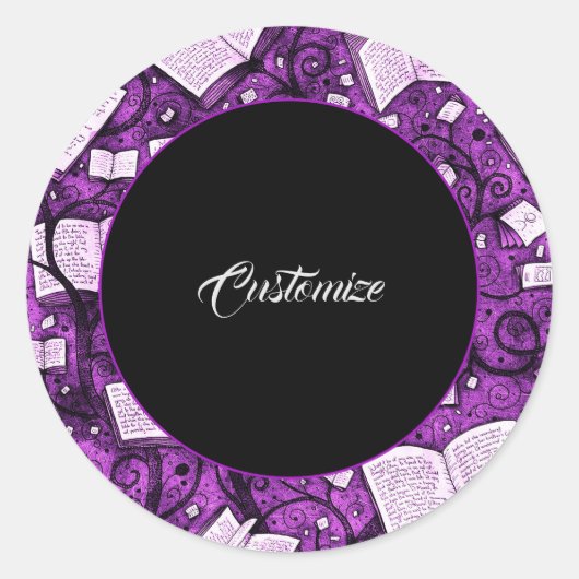 Roze boeken achtergrond ronde sticker (Voorkant)