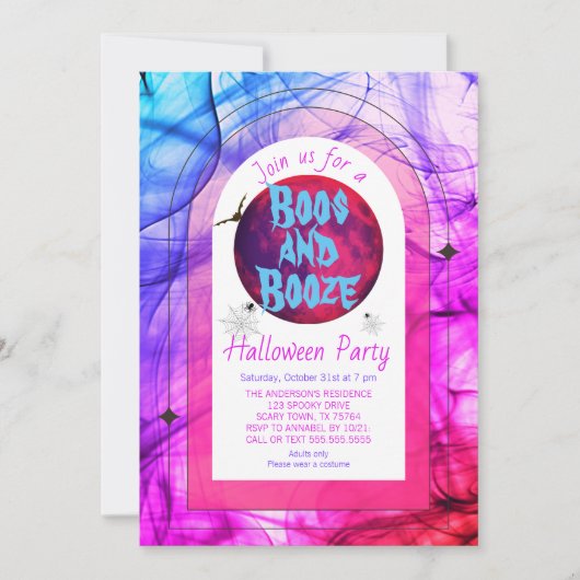 Roze Boeken en Booze Spooky Adult Halloween Party Kaart (Voorkant)