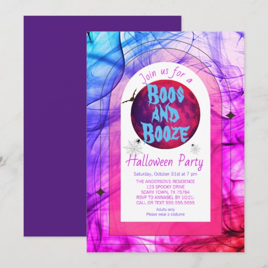 Roze Boeken en Booze Spooky Adult Halloween Party Kaart (Voorkant / Achterkant)
