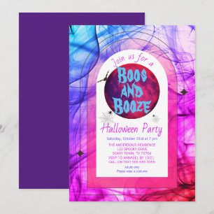 Roze Boeken en Booze Spooky Adult Halloween Party Kaart