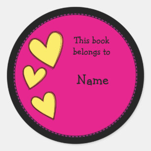 Roze boekenplaat met hartjes ronde sticker