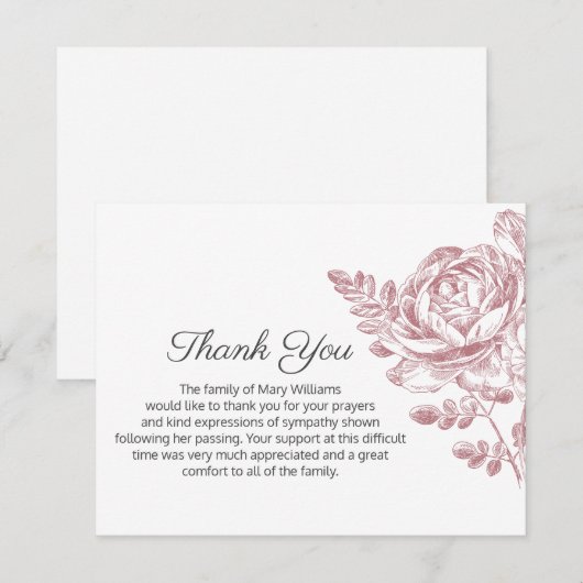  Roze Boeket Begrafenis Dank u Opmerking Kaart (Voorkant / Achterkant)