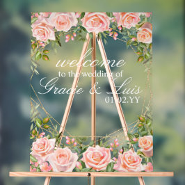 Roze Boeket Botanische Bloemen Gouden Bruiloft Acryl Bord