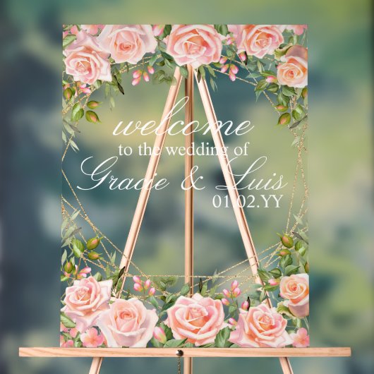Roze Boeket Botanische Bloemen Gouden Bruiloft Acryl Bord (Neutraal)