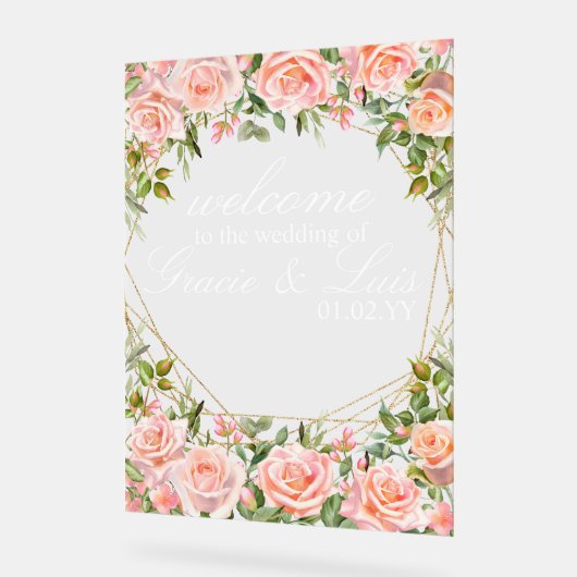 Roze Boeket Botanische Bloemen Gouden Bruiloft Acryl Bord (Hoek)