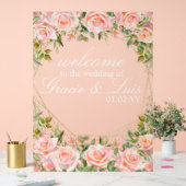 Roze Boeket Botanische Bloemen Gouden Bruiloft Acryl Bord (Huwelijk)