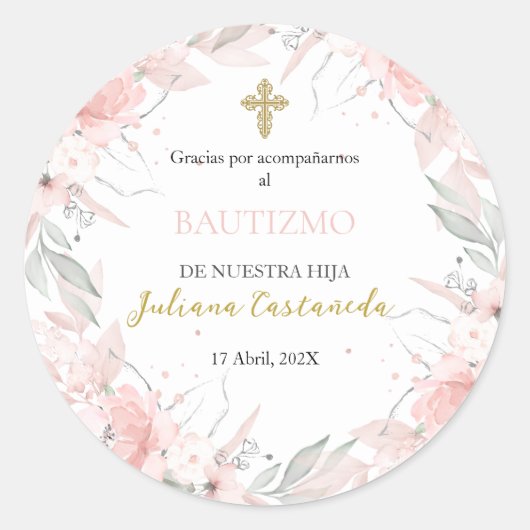 Roze boeket dank u sticker (Voorkant)