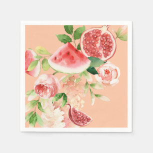 Roze boeket met fruit en gebladerte papieren serve servet