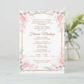 Roze boeket quinceañera uitnodiging (Staand voorkant)